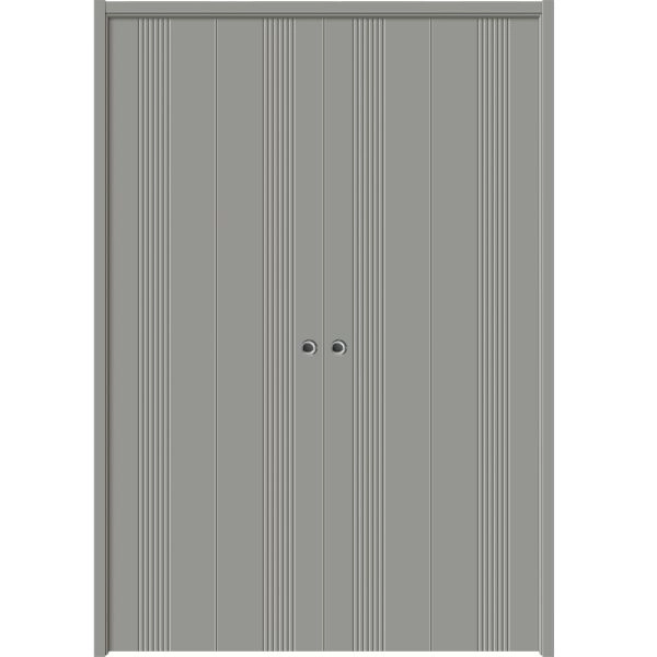 Sliding Closet Double Bi-fold Doors 72 x 80 inches | BASIC 0111 Dove Grey | Sturdy Tracks Moldings Trims Hardware Set | Wood Solid Bedroom Wardrobe Doors