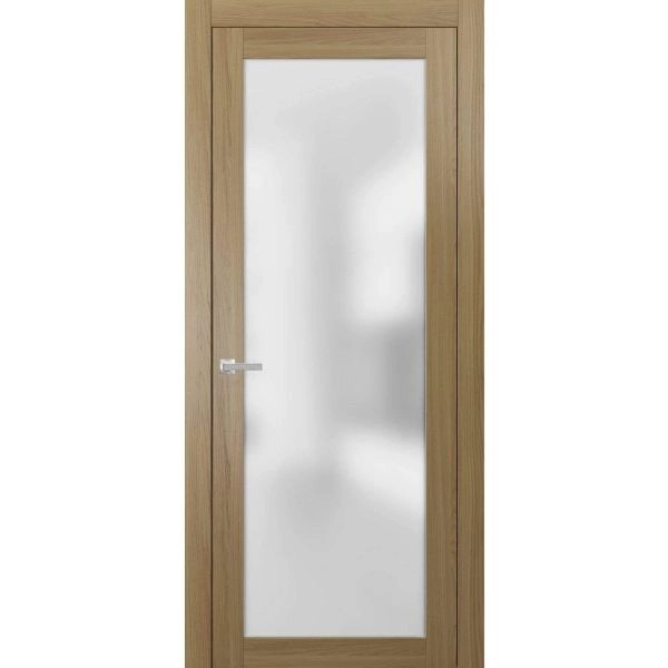 Solid French Door Frosted Glass | Planum 2102 Honey Ash | Single Regular Panel Frame Trims Handle | Bathroom Bedroom Sturdy Doors -18" x 84"