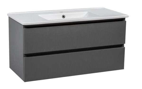 Modern Wall-Mount Bathroom Vanity with Washbasin | Edison Gray Matte Collection | Non-Toxic Fire-Resistant MDF-40"