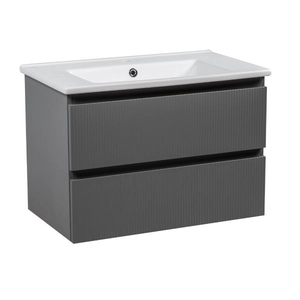 Modern Wall-Mount Bathroom Vanity with Washbasin | Edison Gray Matte Collection | Non-Toxic Fire-Resistant MDF-30"