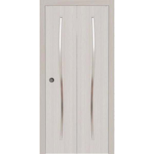 Sliding Closet Bi-fold Doors 36 x 80 inches | BASIC 3002 Ash Franko | Sturdy Tracks Moldings Trims Hardware Set | Wood Solid Bedroom Wardrobe Doors