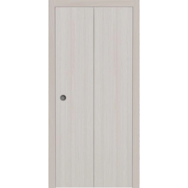 Sliding Closet Bi-fold Doors 36 x 80 inches | BASIC 3001 Ash Franko | Sturdy Tracks Moldings Trims Hardware Set | Wood Solid Bedroom Wardrobe Doors