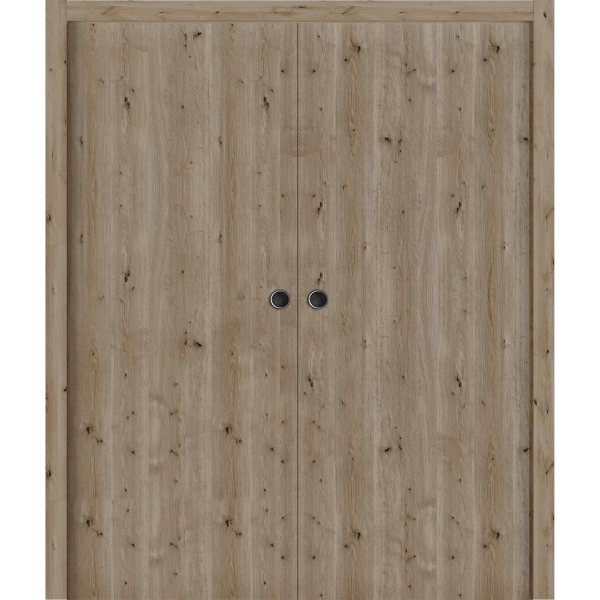 Sliding French Double Pocket Doors 36 x 80 inches | BASIC 3001 Caramel Oak | Kit Rail Hardware | Solid Wood Interior Bedroom Modern Doors