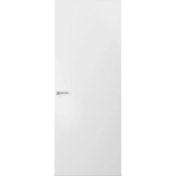Modern Solid Hidden Door with Handle | Planum 0010 Primed with Silver Hidden Frame 32" x 80" Right-hand Inswing Silver Frame | Hinges Lock Handle | Modern Wardrobe Wood Solid Doors