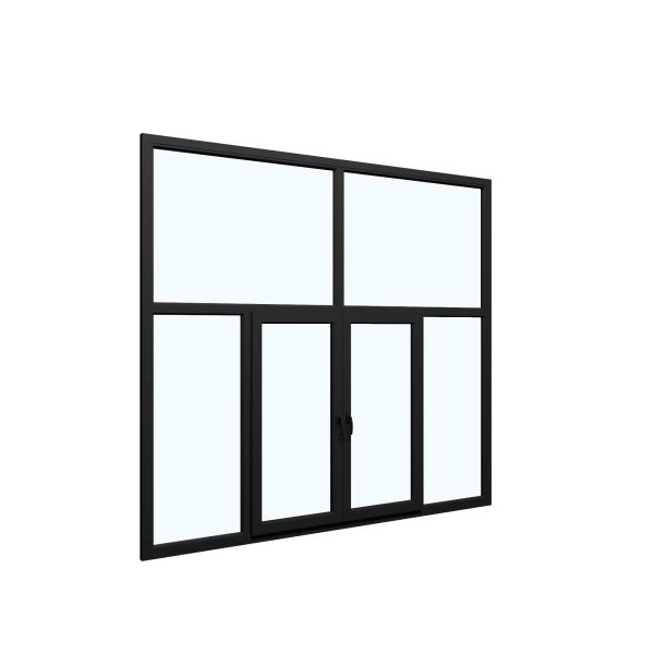Six-Part Window PVC, Size 112 x 83, Two Center Sections Operable, Black Color, Double Pane, Transpered Glass (View from inside)