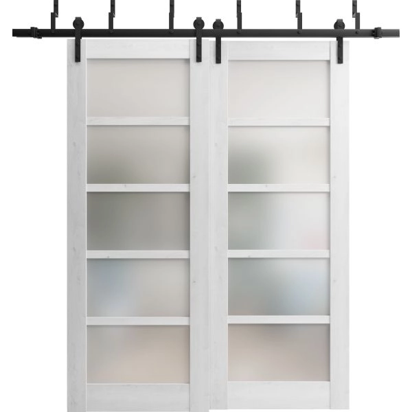 Sliding Closet Barn Bypass Doors | Quadro 4002 Nordic White with Frosted Glass | Sturdy 6.6ft Rails Hardware Set | Wood Solid Bedroom Wardrobe Doors