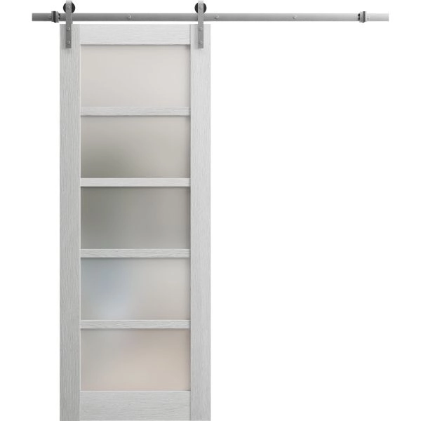 Sturdy Barn Door | Quadro 4002 Light Grey Oak with Frosted Glass | 6.6FT Rail Hangers Heavy Hardware Set | Solid Panel Interior Doors