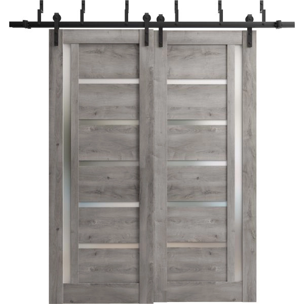 Sliding Closet Barn Bypass Doors | Quadro 4088 Nebraska Grey with Frosted Glass | Sturdy 6.6ft Rails Hardware Set | Wood Solid Bedroom Wardrobe Doors 