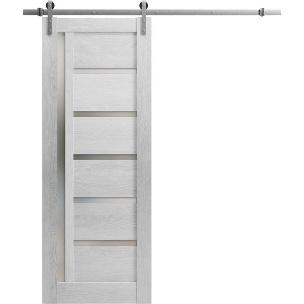 Sturdy Barn Door | Quadro 4088 Light Grey Oak with Frosted Glass | 6.6FT Rail Hangers Heavy Hardware Set | Solid Panel Interior Doors