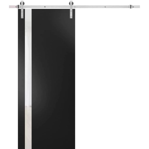 Sturdy Barn Door | Planum 0040 Matte Black with White Glass | Silver 6.6FT Rail Hangers Heavy Hardware Set | Solid Panel Interior Doors