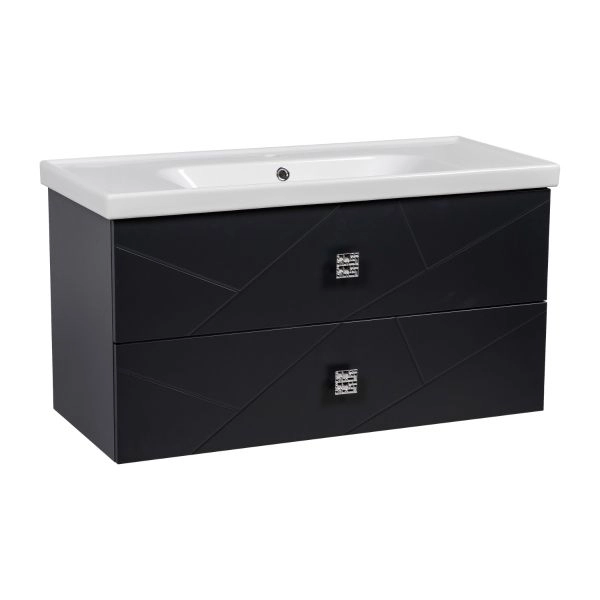 Modern Wall-Mount Bathroom Vanity with Washbasin | Picasso Anthracite Matte  Collection | Non-Toxic Fire-Resistant MDF-40"