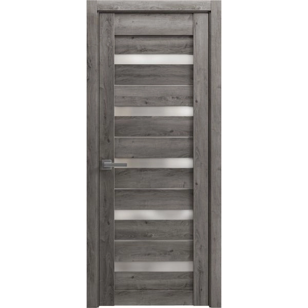 Solid French Door | Quadro 4445 Nebraska Grey with Frosted Glass | Single Regular Panel Frame Trims Handle | Bathroom Bedroom Sturdy Doors 