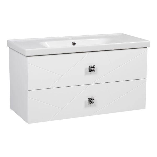 Modern Wall-Mount Bathroom Vanity with Washbasin | Picasso White Matte Collection | Non-Toxic Fire-Resistant MDF-40"