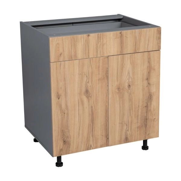 24" Base Cabinet Double Door Single Drawer with Natural Teak door