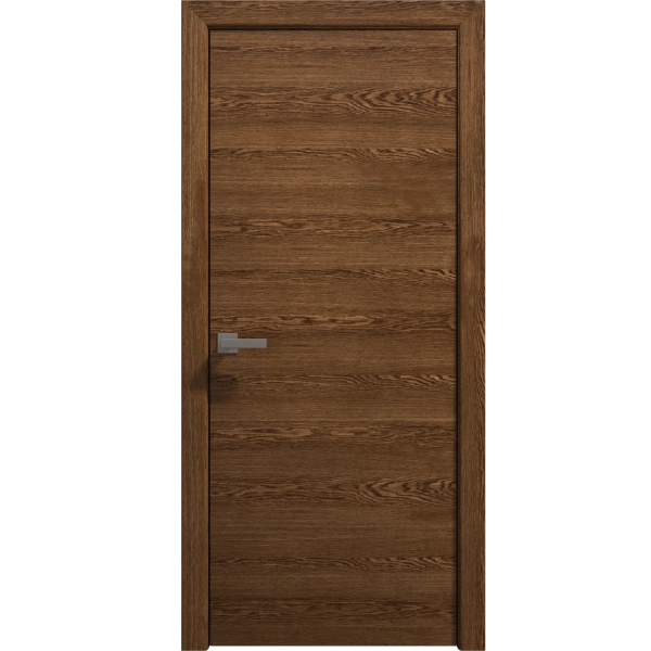 Interior Solid French Door 18 x 80 inches | Ego 5000 Cognac Oak Veneer | Single Regular Panel Frame Handle | Bathroom Bedroom Modern Doors
