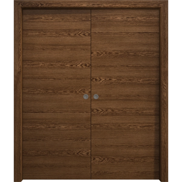 Sliding French Double Pocket Doors 36 x 80 inches | Ego 5000 Cognac Oak Veneer | Kit Rail Hardware | Solid Wood Interior Bedroom Modern Doors
