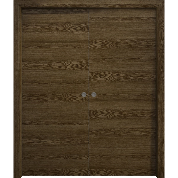 Sliding French Double Pocket Doors 36 x 80 inches | Ego 5000 Marble Oak | Kit Rail Hardware | Solid Wood Interior Bedroom Modern Doors