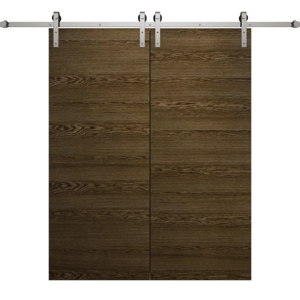 Modern Double Barn Door 36 x 80 inches | Ego 5000 Marble Oak | 13FT Silver Rail Track Set | Solid Panel Interior Doors