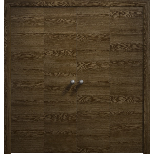 Sliding Closet Double Bi-fold Doors 72 x 80 inches | Ego 5000 Marble Oak | Sturdy Tracks Moldings Trims Hardware Set | Wood Solid Bedroom Wardrobe Doors