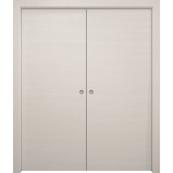 Sliding French Double Pocket Doors 36 x 80 inches | Ego 5000 Painted White Oak | Kit Rail Hardware | Solid Wood Interior Bedroom Modern Doors