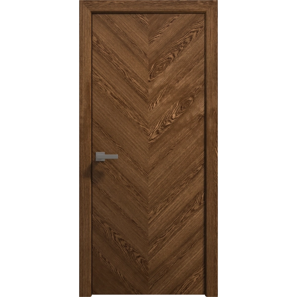 Interior Solid French Door 18 x 80 inches | Ego 5005 Cognac Oak Veneer | Single Regular Panel Frame Handle | Bathroom Bedroom Modern Doors