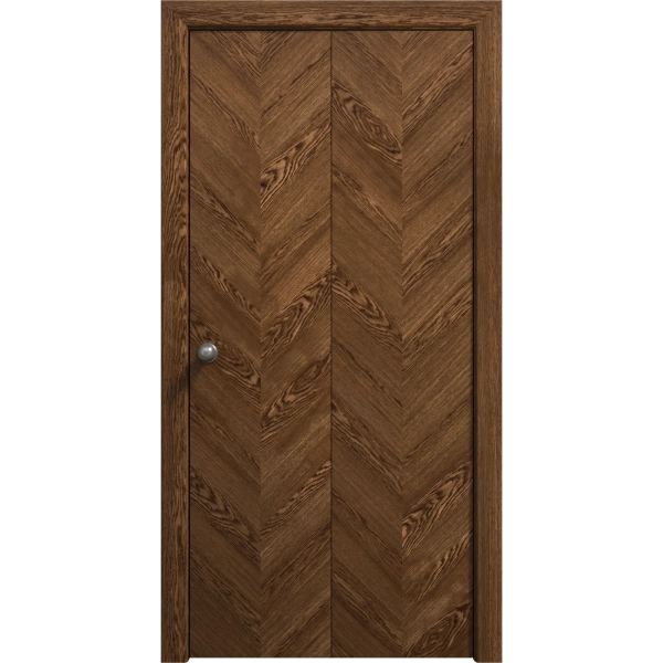 Sliding Closet Bi-fold Doors 36 x 80 inches | Ego 5005 Cognac Oak Veneer | Sturdy Tracks Moldings Trims Hardware Set | Wood Solid Bedroom Wardrobe Doors