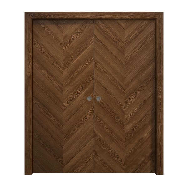 Sliding French Double Pocket Doors 36 x 80 inches | Ego 5005 Cognac Oak Veneer | Kit Rail Hardware | Solid Wood Interior Bedroom Modern Doors