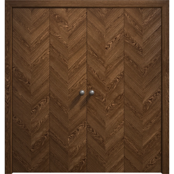 Sliding Closet Double Bi-fold Doors 72 x 80 inches | Ego 5005 Cognac Oak Veneer | Sturdy Tracks Moldings Trims Hardware Set | Wood Solid Bedroom Wardrobe Doors
