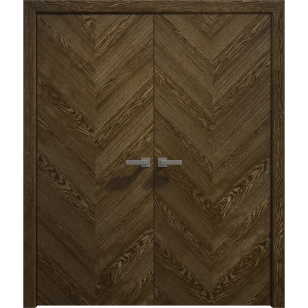 Interior Solid French Double Doors 36 x 80 inches | Ego 5005 Marble Oak | Wood Interior Solid Panel Frame | Closet Bedroom Modern Doors