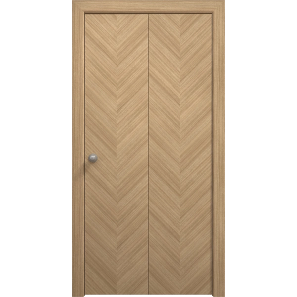 Sliding Closet Bi-fold Doors 36 x 80 inches | Ego 5005 Natural Oak | Sturdy Tracks Moldings Trims Hardware Set | Wood Solid Bedroom Wardrobe Doors