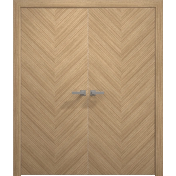 Interior Solid French Double Doors 36 x 80 inches | Ego 5005 Natural Oak | Wood Interior Solid Panel Frame | Closet Bedroom Modern Doors