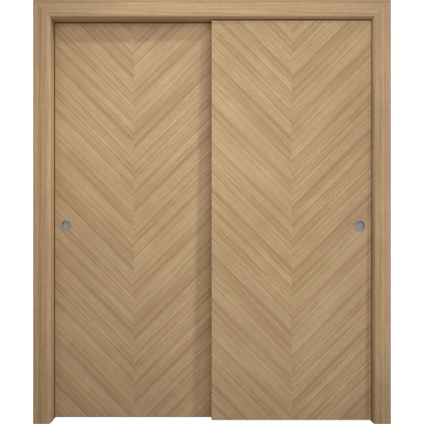 Sliding Closet Bypass Doors 36 x 80 inches | Ego 5005 Natural Oak | Rails Hardware Set | Wood Solid Bedroom Wardrobe Doors