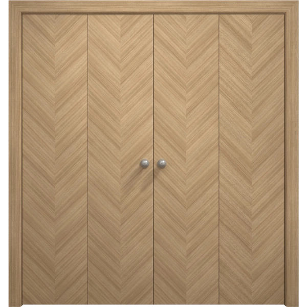 Sliding Closet Double Bi-fold Doors 72 x 80 inches | Ego 5005 Natural Oak | Sturdy Tracks Moldings Trims Hardware Set | Wood Solid Bedroom Wardrobe Doors