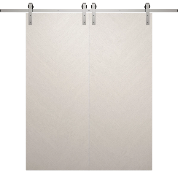 Modern Double Barn Door 36 x 80 inches | Ego 5005 Painted White Oak | 13FT Silver Rail Track Set | Solid Panel Interior Doors