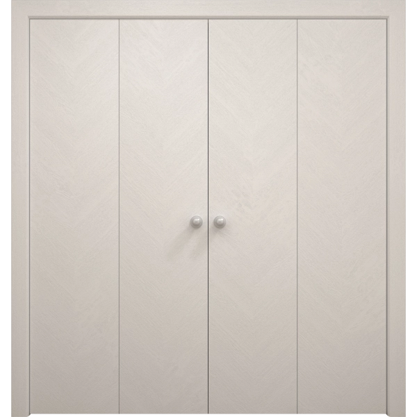 Sliding Closet Double Bi-fold Doors 72 x 80 inches | Ego 5005 Painted White Oak | Sturdy Tracks Moldings Trims Hardware Set | Wood Solid Bedroom Wardrobe Doors