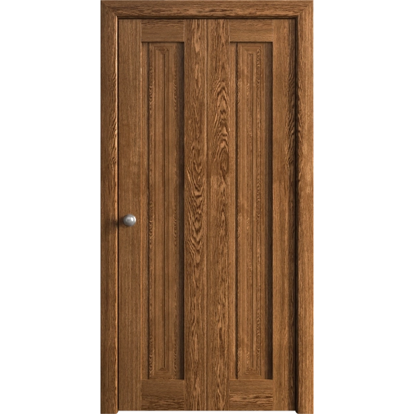 Sliding Closet Bi-fold Doors 36 x 80 inches | Ego 5006 Cognac Oak Veneer | Sturdy Tracks Moldings Trims Hardware Set | Wood Solid Bedroom Wardrobe Doors