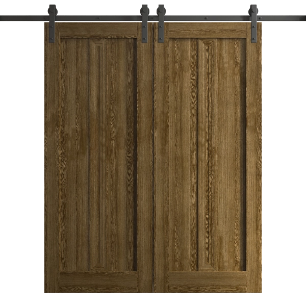 Modern Double Barn Door 36 x 80 inches | Ego 5006 Marble Oak | 13FT Rail Track Set | Solid Panel Interior Doors