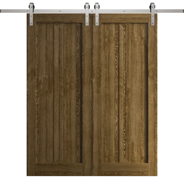 Modern Double Barn Door 36 x 80 inches | Ego 5006 Marble Oak | 13FT Silver Rail Track Set | Solid Panel Interior Doors