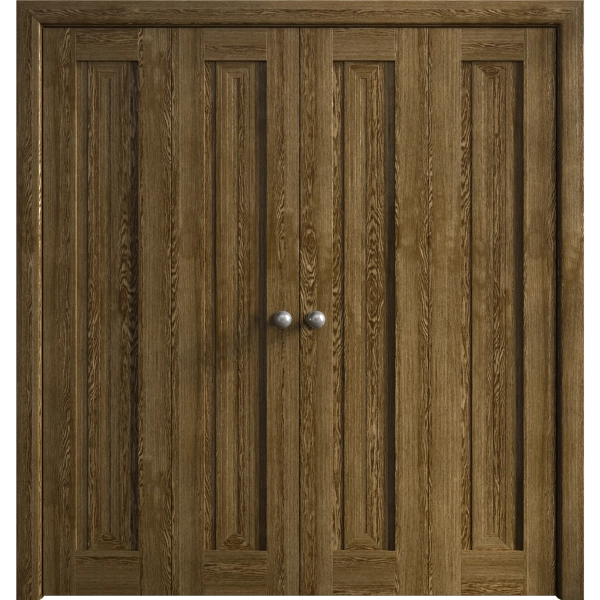 Sliding Closet Double Bi-fold Doors 72 x 80 inches | Ego 5006 Marble Oak | Sturdy Tracks Moldings Trims Hardware Set | Wood Solid Bedroom Wardrobe Doors