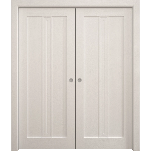 Sliding French Double Pocket Doors 36 x 80 inches | Ego 5006 Painted White Oak | Kit Rail Hardware | Solid Wood Interior Bedroom Modern Doors