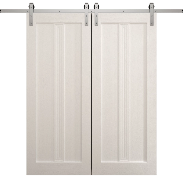 Modern Double Barn Door 36 x 80 inches | Ego 5006 Painted White Oak | 13FT Silver Rail Track Set | Solid Panel Interior Doors