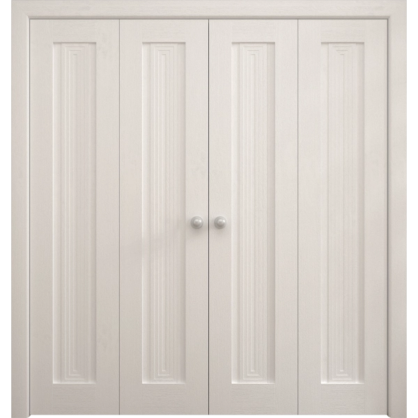 Sliding Closet Double Bi-fold Doors 72 x 80 inches | Ego 5006 Painted White Oak | Sturdy Tracks Moldings Trims Hardware Set | Wood Solid Bedroom Wardrobe Doors