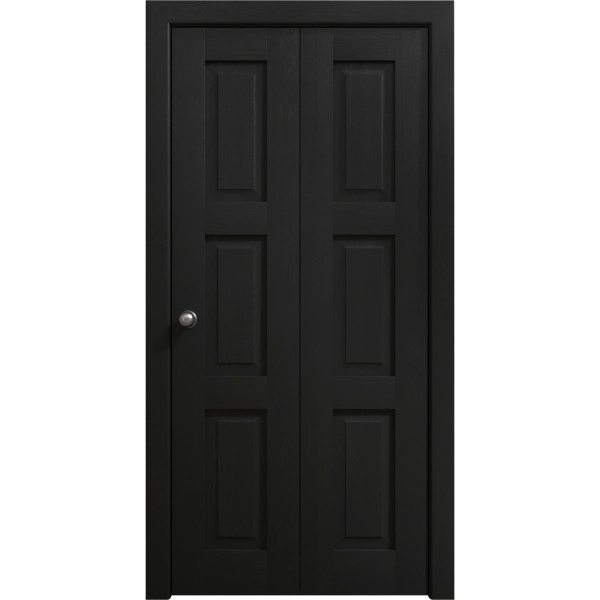 Sliding Closet Bi-fold Doors 36 x 80 inches | Ego 5010 Painted Black Oak | Sturdy Tracks Moldings Trims Hardware Set | Wood Solid Bedroom Wardrobe Doors