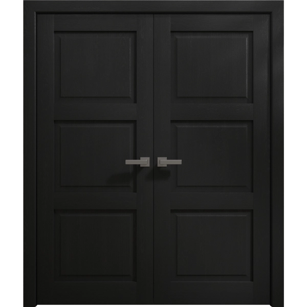 Interior Solid French Double Doors 36 x 80 inches | Ego 5010 Painted Black Oak | Wood Interior Solid Panel Frame | Closet Bedroom Modern Doors