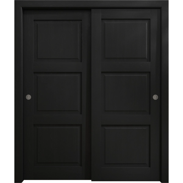 Sliding Closet Bypass Doors 36 x 80 inches | Ego 5010 Painted Black Oak | Rails Hardware Set | Wood Solid Bedroom Wardrobe Doors