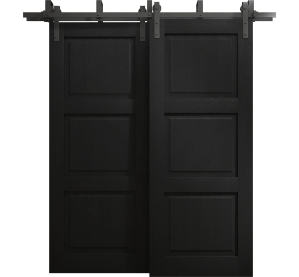 Sliding Closet Barn Bypass Doors 36 x 80 inches | Ego 5010 Painted Black Oak | Modern 6.6ft Rails Hardware Set | Wood Solid Bedroom Wardrobe Doors