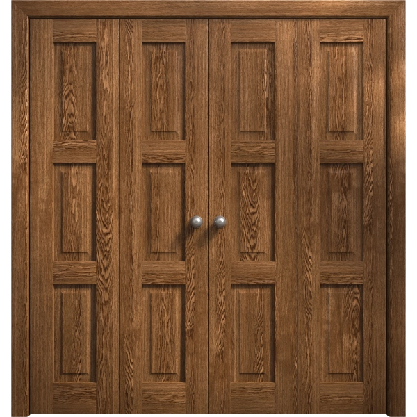 Sliding Closet Double Bi-fold Doors 72 x 80 inches | Ego 5010 Cognac Oak Veneer | Sturdy Tracks Moldings Trims Hardware Set | Wood Solid Bedroom Wardrobe Doors