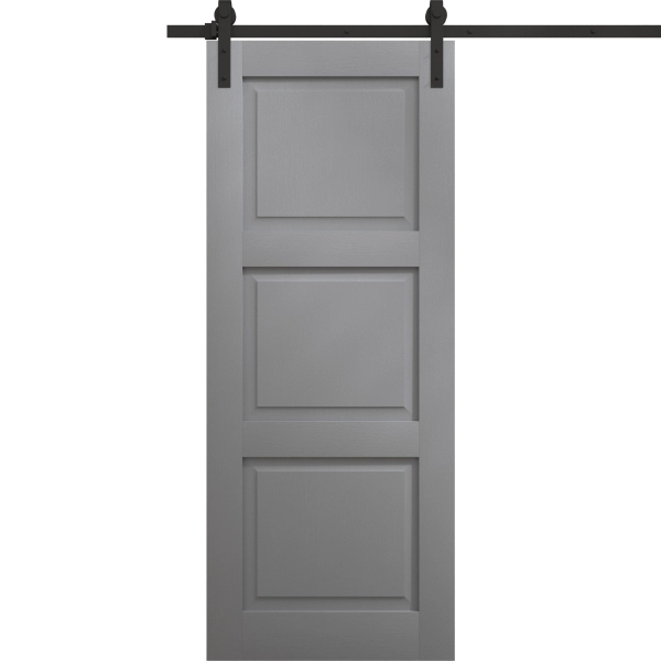 Modern Barn Door 18 x 80 inches | Ego 5010 Painted Grey Oak | 6.6FT Rail Track Heavy Hardware Set | Solid Panel Interior Doors