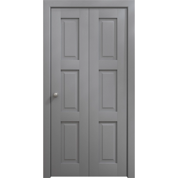 Sliding Closet Bi-fold Doors 36 x 80 inches | Ego 5010 Painted Grey Oak | Sturdy Tracks Moldings Trims Hardware Set | Wood Solid Bedroom Wardrobe Doors