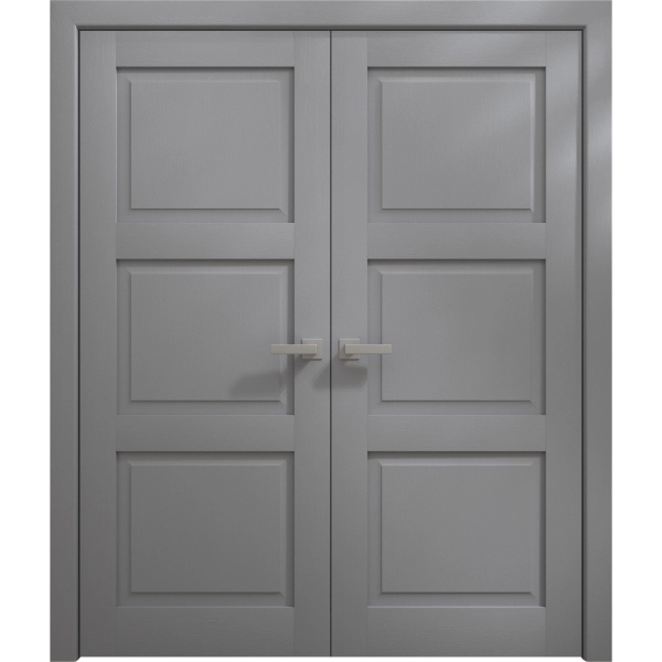 Interior Solid French Double Doors 36 x 80 inches | Ego 5010 Painted Grey Oak | Wood Interior Solid Panel Frame | Closet Bedroom Modern Doors